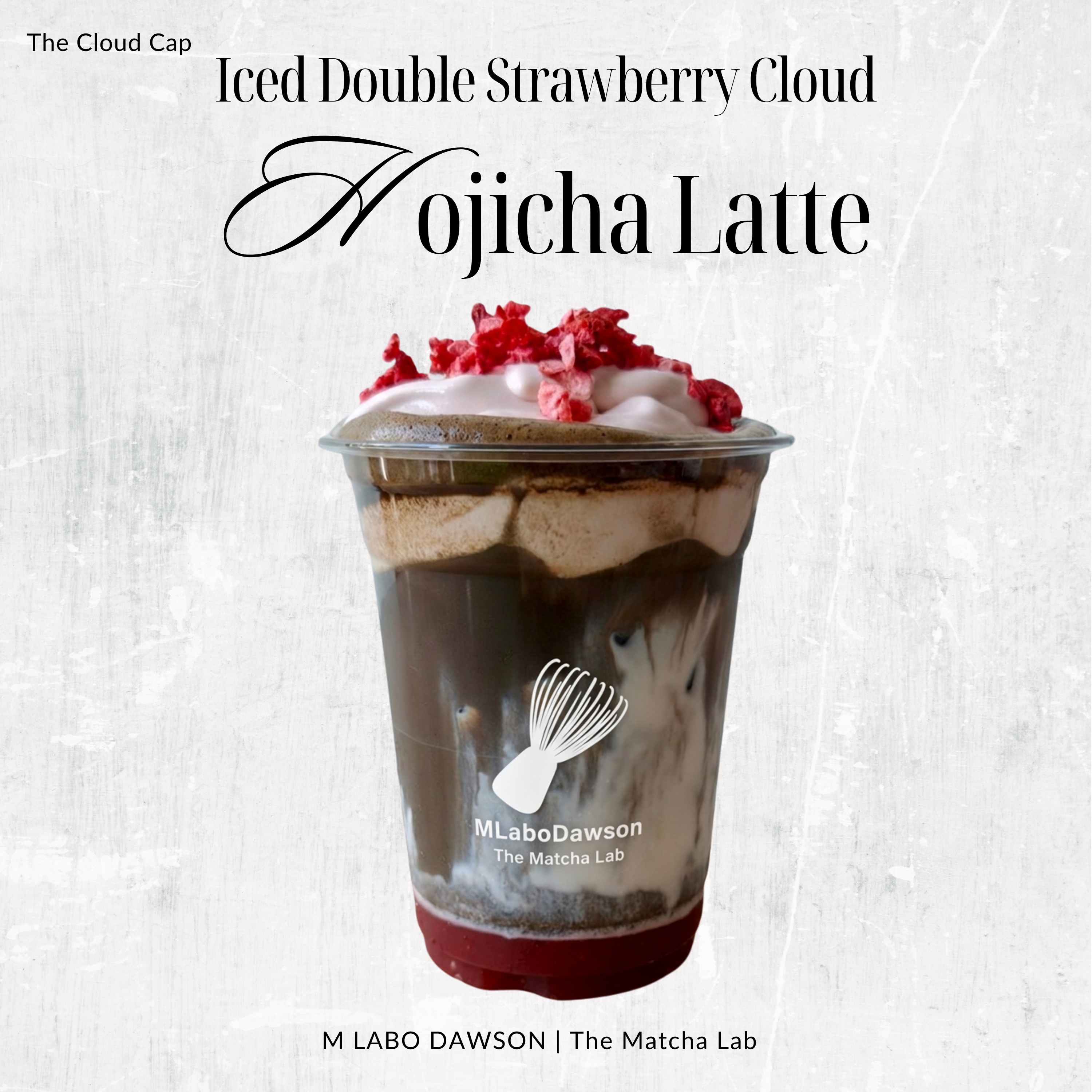 Iced Double Strawberry Cloud Hojicha Latte